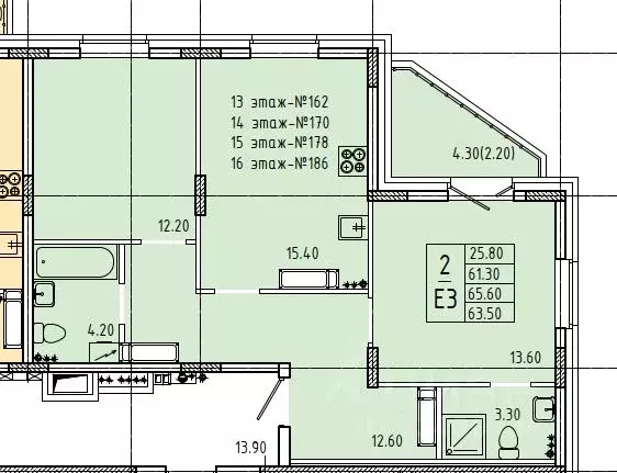 2-к кв. Курская область, Курск Северо-Западный мкр,  (65.6 м) - Фото 1