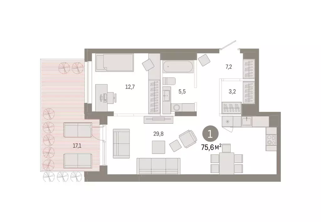 1-комнатная квартира: Тюмень, улица Республики, 205к1 (75.55 м) - Фото 1