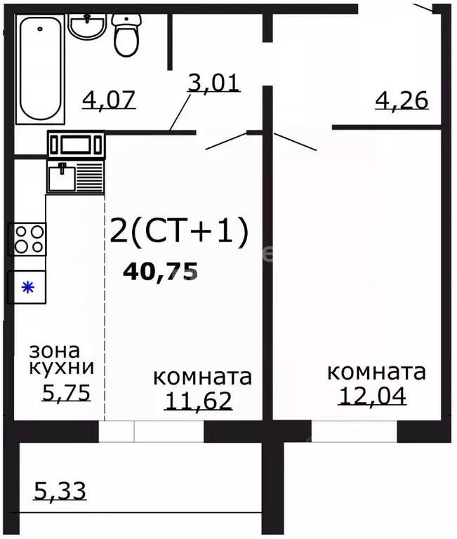 1-к кв. Челябинская область, Челябинск ул. Маршала Чуйкова, 28 (40.75 ... - Фото 1
