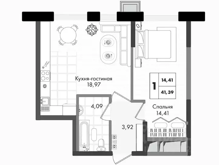 1-к кв. Краснодарский край, Краснодар ул. Имени Генерала Брусилова, ... - Фото 0
