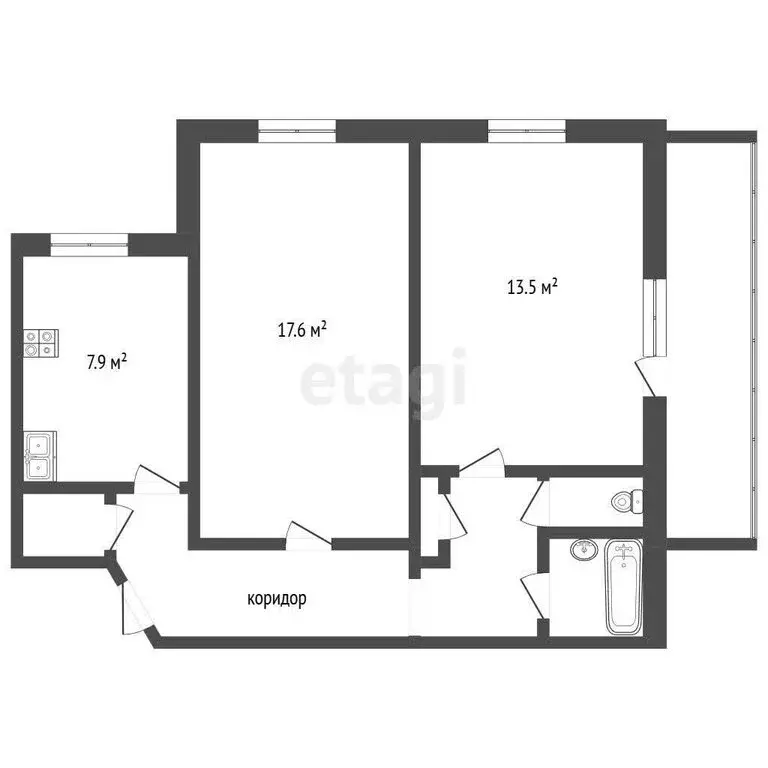 2-комнатная квартира: Тюмень, Профсоюзная улица, 32 (52.3 м) - Фото 1