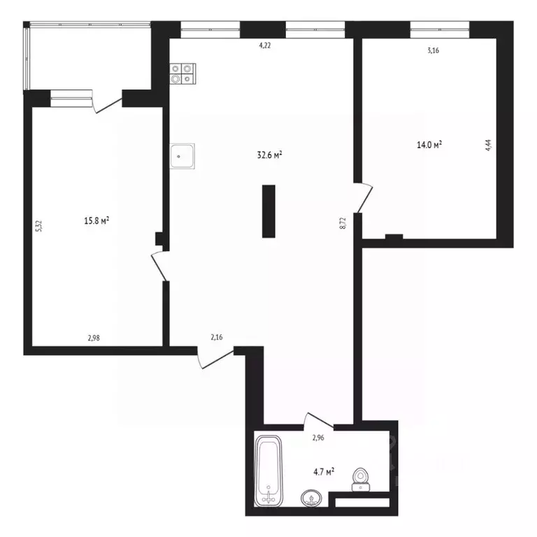2-к кв. Тюменская область, Тюмень ул. Академика Сахарова, 36 (68.0 м) - Фото 1