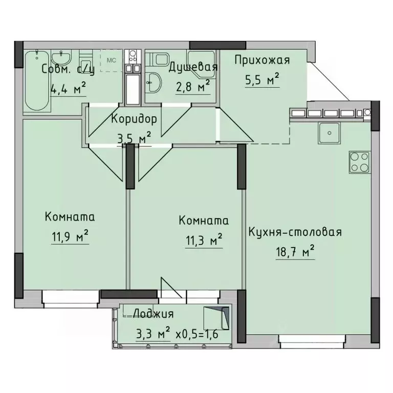 2-к кв. Удмуртия, Ижевск ул. Холмогорова, 89 (59.1 м) - Фото 0