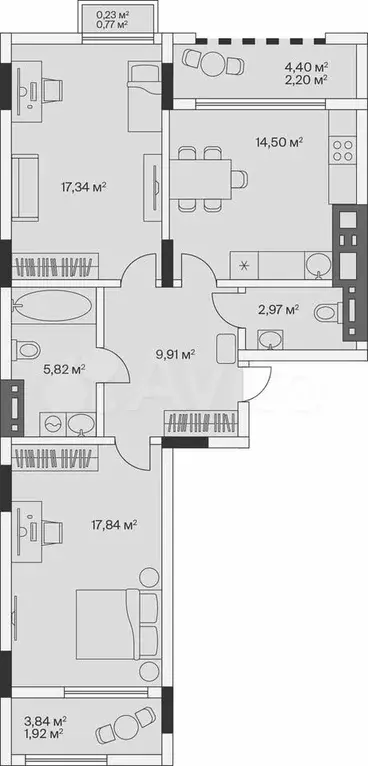 2-к. квартира, 72,7 м, 7/7 эт. - Фото 1