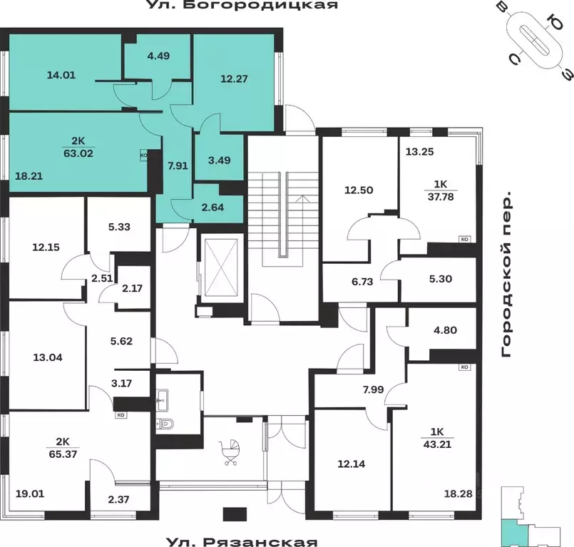 2-к кв. Тульская область, Тула ул. Богородицкая, 8В (63.02 м) - Фото 2