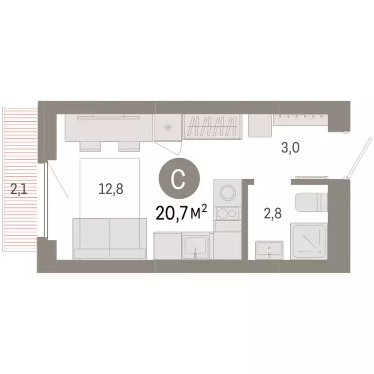 Квартира-студия: Новосибирск, квартал Лебедевский (20.7 м) - Фото 1