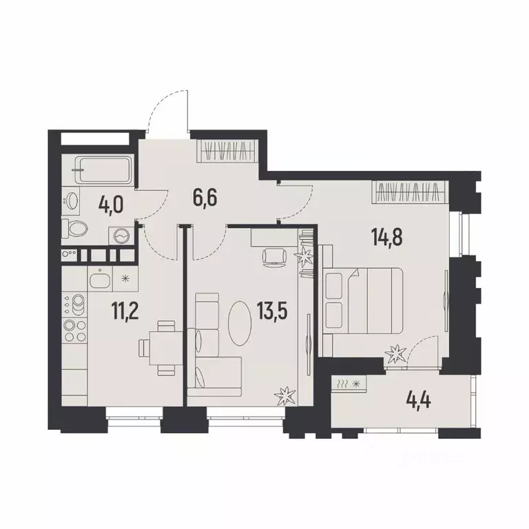 2-к кв. Пермский край, Пермь Ераничи мкр,  (52.3 м) - Фото 1