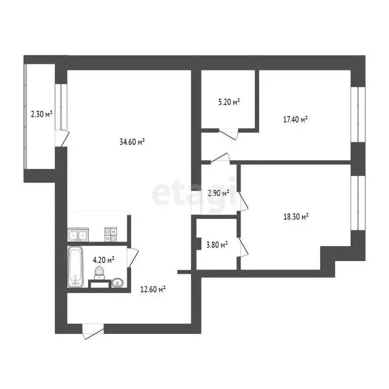 2-комнатная квартира: Тюмень, улица Седова, 19к1 (97.7 м) - Фото 0