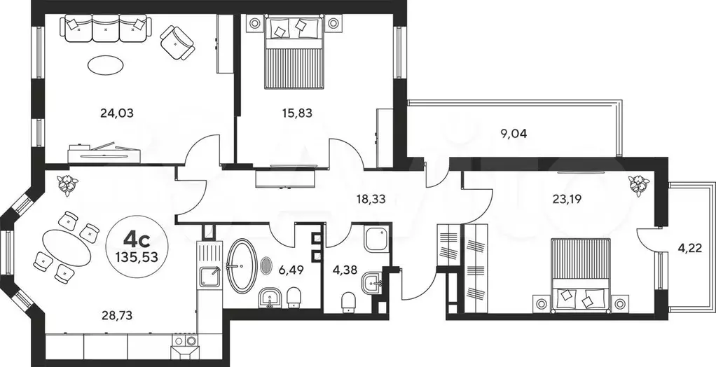 4-к. квартира, 135 м, 9/9 эт. - Фото 0