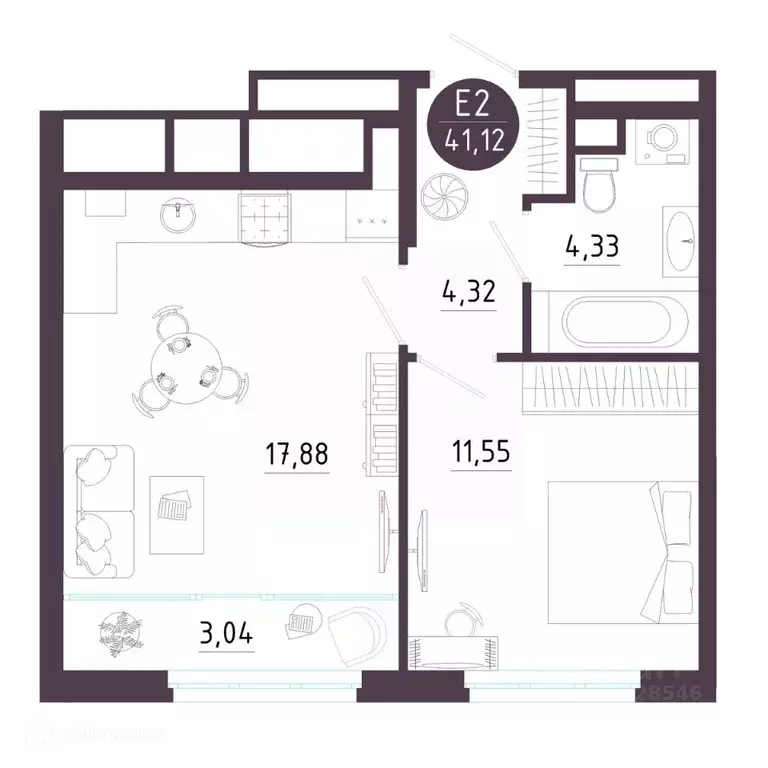 1-к кв. Рязанская область, Рязань Московское ш. (41.12 м) - Фото 1