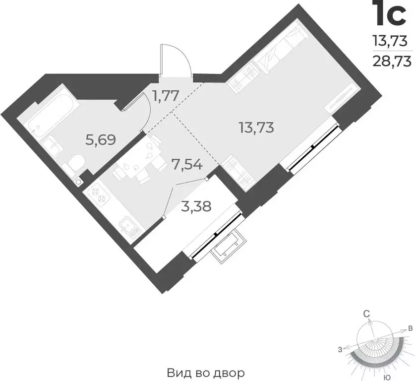 Квартира-студия: Новосибирск, улица Лобачевского, 53/2 (28.7 м) - Фото 0