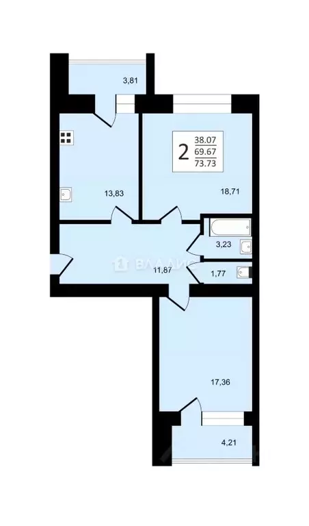2-к кв. Владимирская область, Владимир ул. Родионовка, 6 (73.73 м) - Фото 1