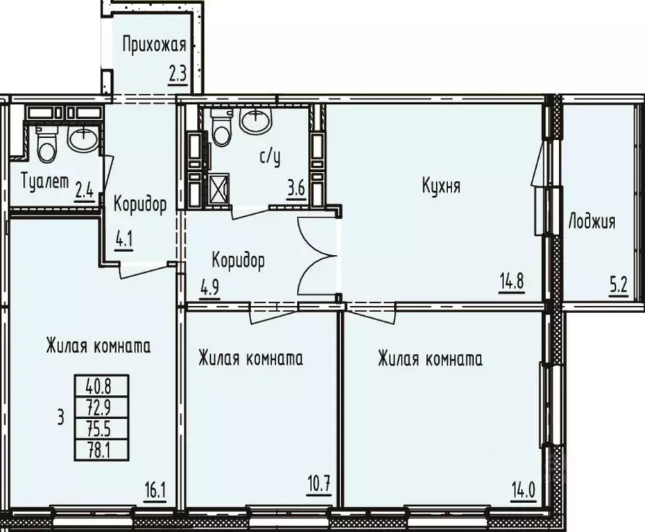 3-к кв. Татарстан, Зеленодольск просп. Строителей, 34А (78.1 м) - Фото 1