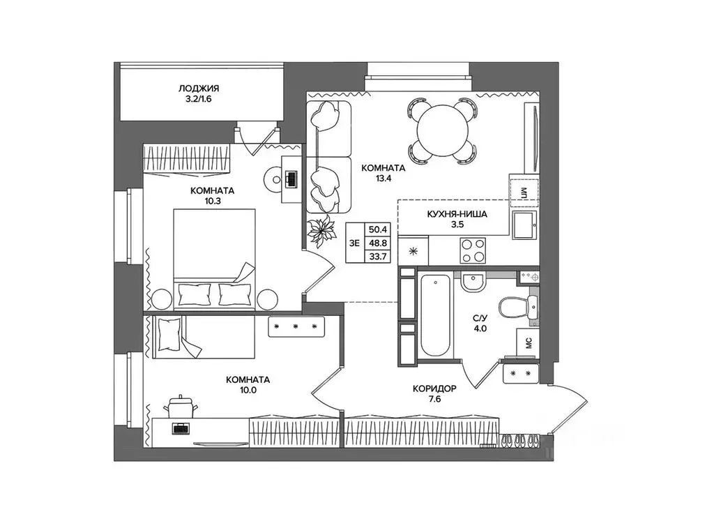 3-к кв. Пермский край, д. Кондратово ул. Водопроводная, 4А (51.0 м) - Фото 2