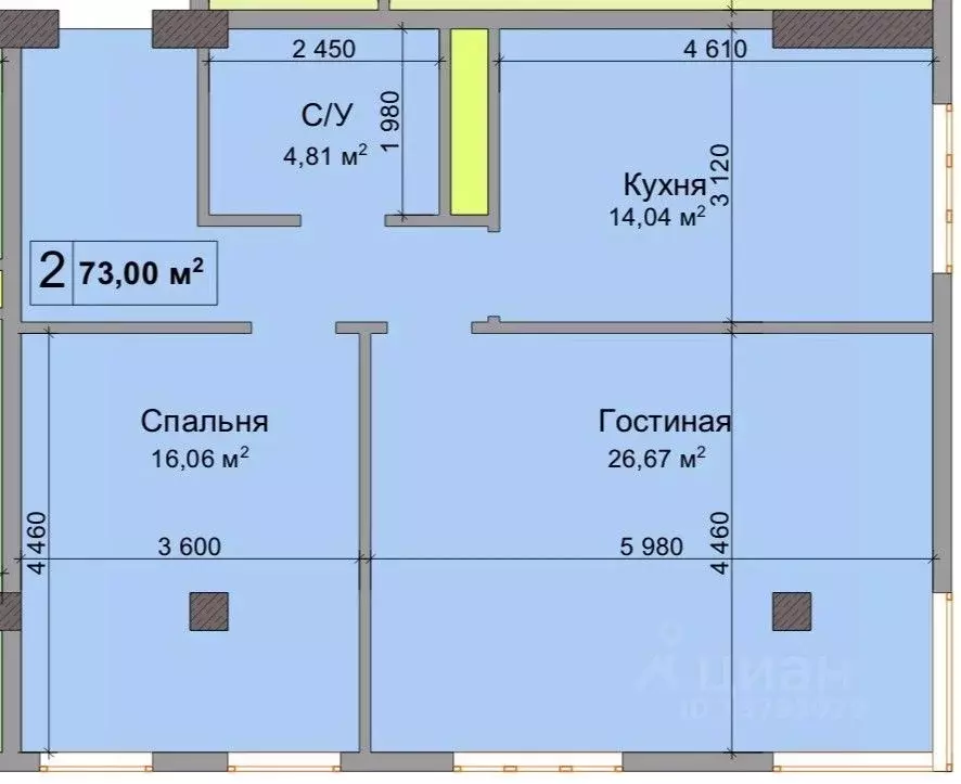 2-к кв. Кабардино-Балкария, Нальчик ул. Идарова, 176 (73.0 м) - Фото 1