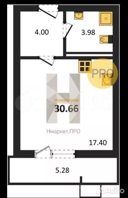 Квартира-студия, 30,7 м, 5/9 эт. - Фото 1