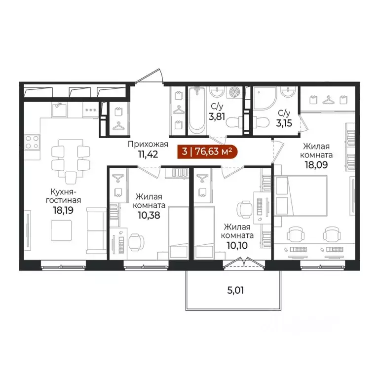 3-к кв. Ленинградская область, Всеволожский район, пос. Щеглово  ... - Фото 1