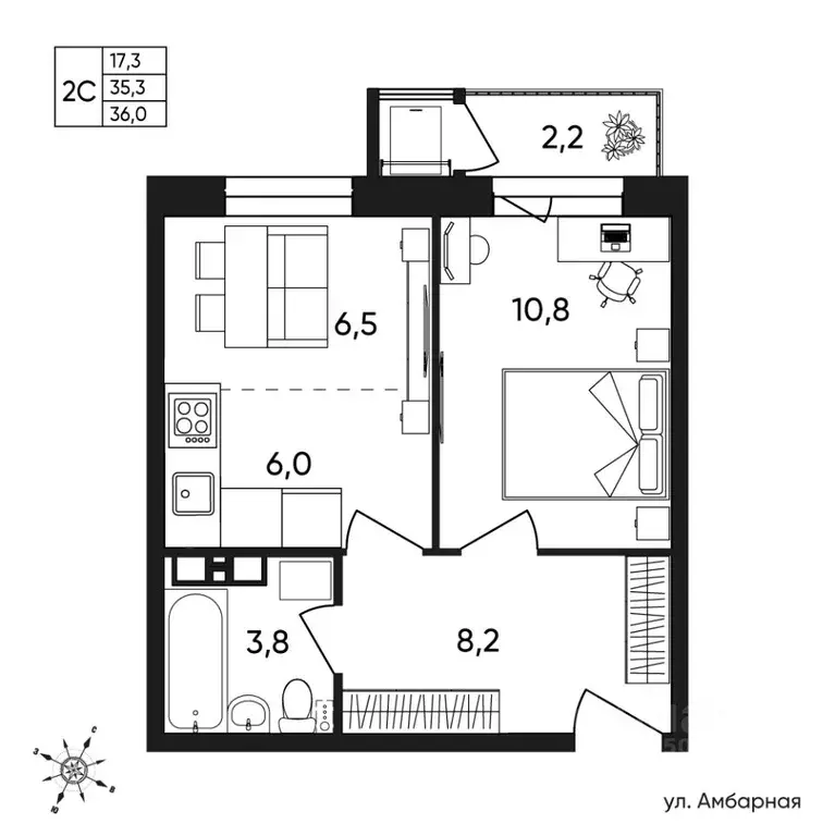 2-к кв. Пермский край, Пермь Белозерская ул., 30А (36.0 м) - Фото 0