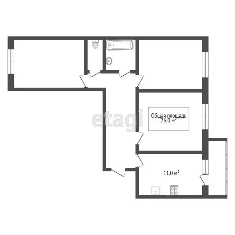 3-к кв. Новосибирская область, Новосибирск Широкая ул., 19/1 (76.0 м) - Фото 1