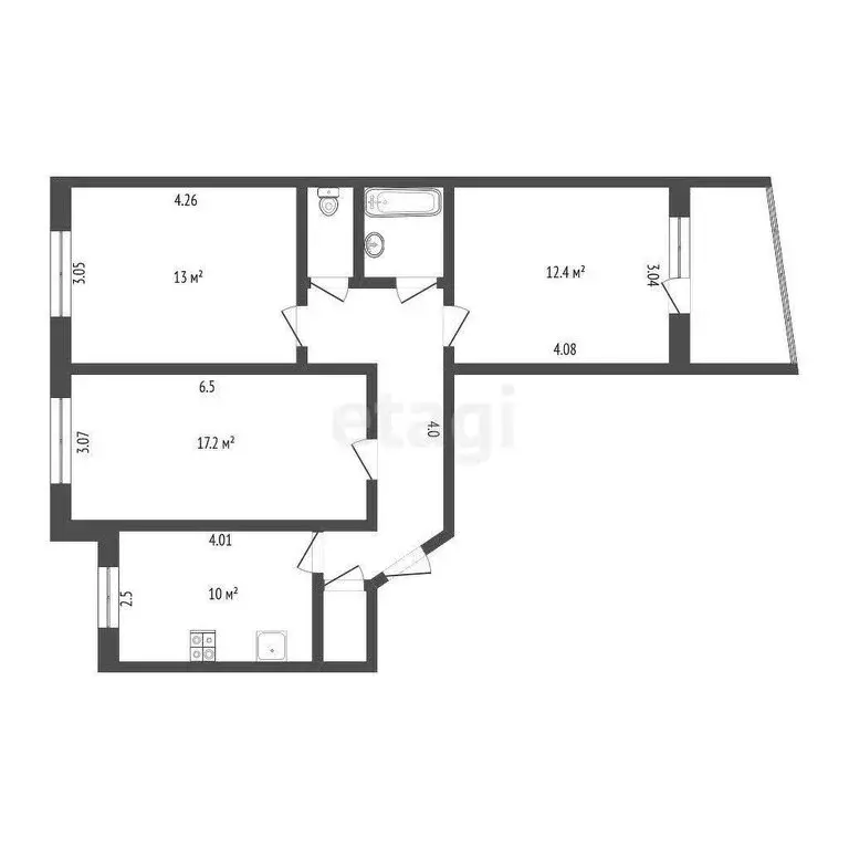 3-комнатная квартира: Тюмень, улица Мельникайте, 127А (70.3 м) - Фото 1