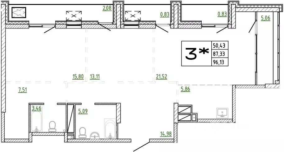 3-к кв. Приморский край, Владивосток Архитектор жилой комплекс (96.13 ... - Фото 1