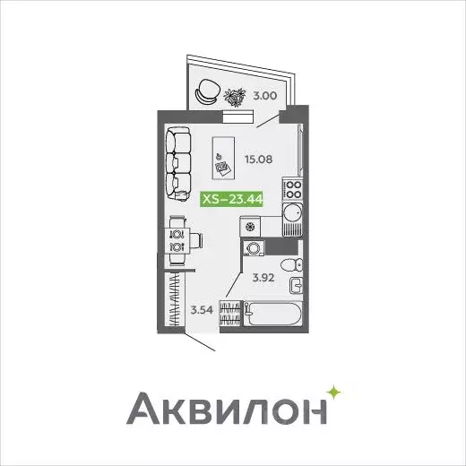 Студия Архангельская область, Северодвинск И-1 кв-л, Аквилон Нео жилой ... - Фото 1