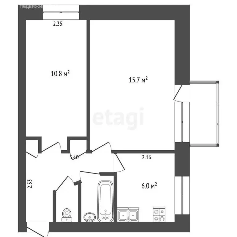 2-комнатная квартира: Тюмень, Рижская улица, 47 (40.8 м) - Фото 1