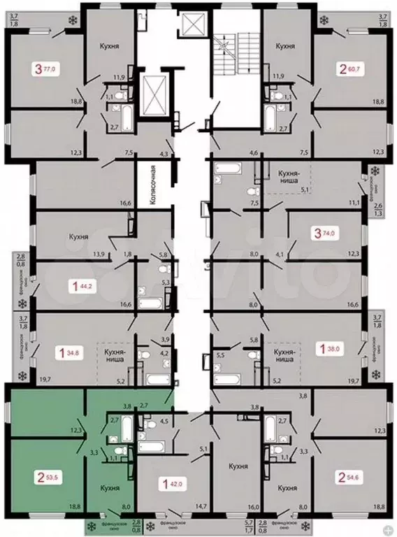 2-к. квартира, 53,5 м, 14/17 эт. - Фото 1