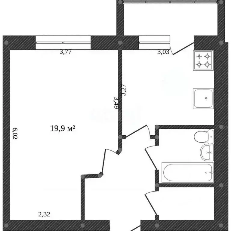 1-к кв. Белгородская область, Белгород Нагорная ул., 2 (42.0 м) - Фото 2