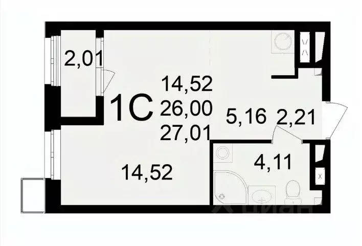 1-к кв. Рязанская область, Рязань Свобода жилой комплекс (27.54 м) - Фото 1