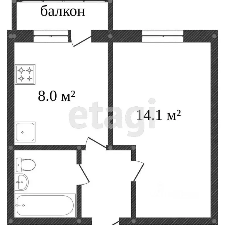 1-к кв. вологодская область, пос. кувшиново ул. майская, 2 (28.1 м) - Фото 1