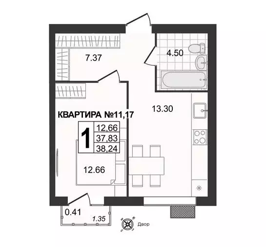 1-комнатная квартира: Муром, 3-я Новослободская улица (38.24 м) - Фото 0