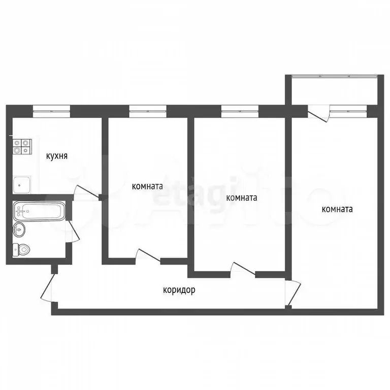 3-к. квартира, 54,8 м, 5/5 эт. - Фото 0