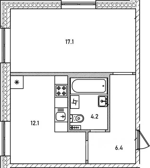 1-к кв. Новгородская область, Великий Новгород 6-й кв-л,  (39.8 м) - Фото 1