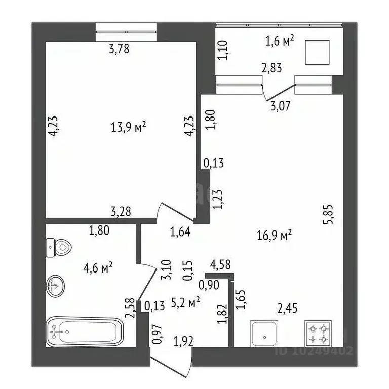 1-к кв. Башкортостан, Уфа ул. Пархоменко, 156Д (40.6 м) - Фото 2