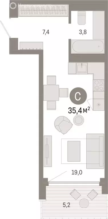 Квартира-студия: Тюмень, микрорайон ДОК, ЖК Октябрьский на Туре (35.39 ... - Фото 1