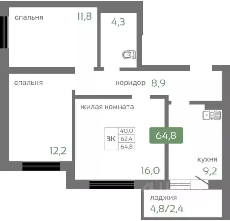 3-к кв. Красноярский край, Красноярск Норильская ул., с2 (64.0 м) - Фото 0