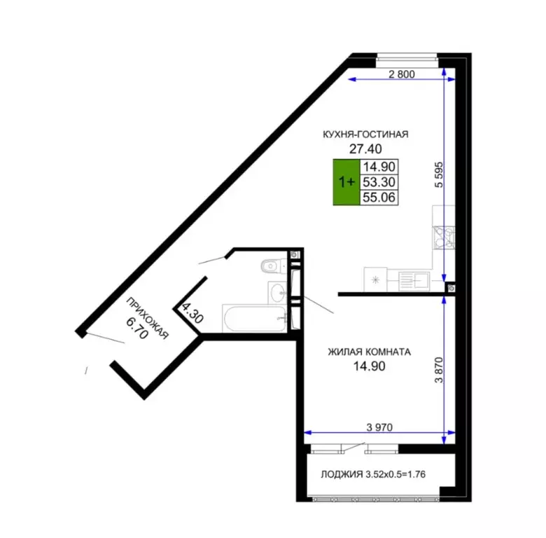 Продаётся 1-к квартира, 55.06 м - Фото 0