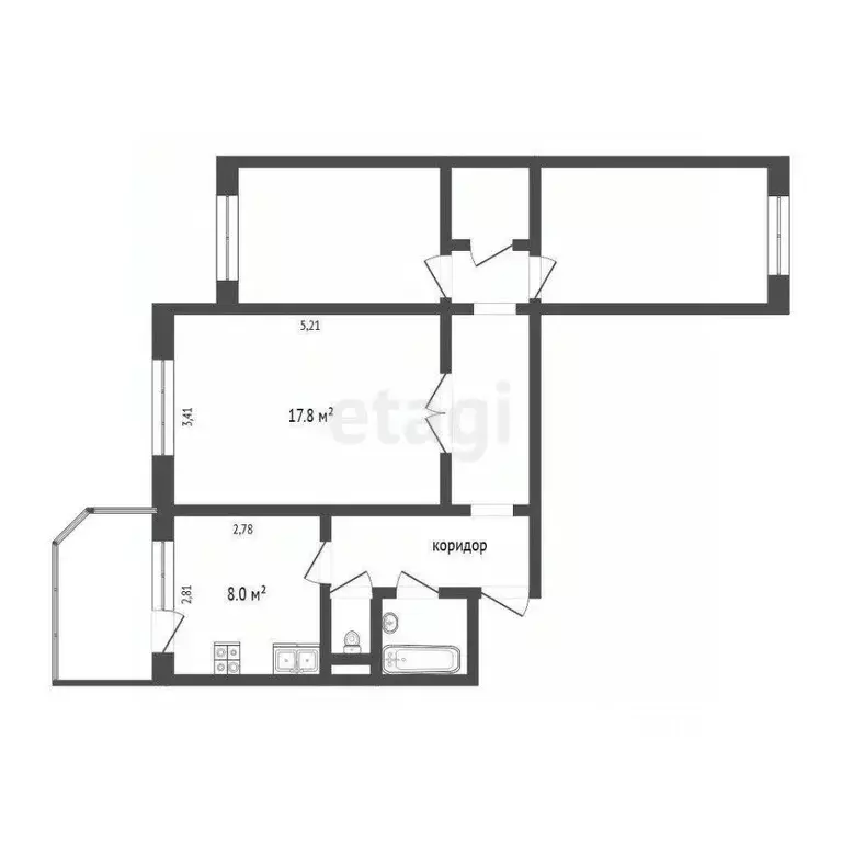 3-к кв. Ханты-Мансийский АО, Сургут ул. Крылова, 49 (71.6 м) - Фото 1