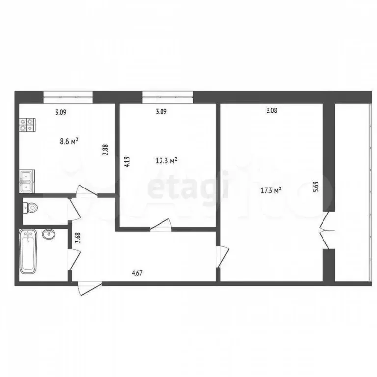 2-к. квартира, 50,7 м, 7/9 эт. - Фото 0