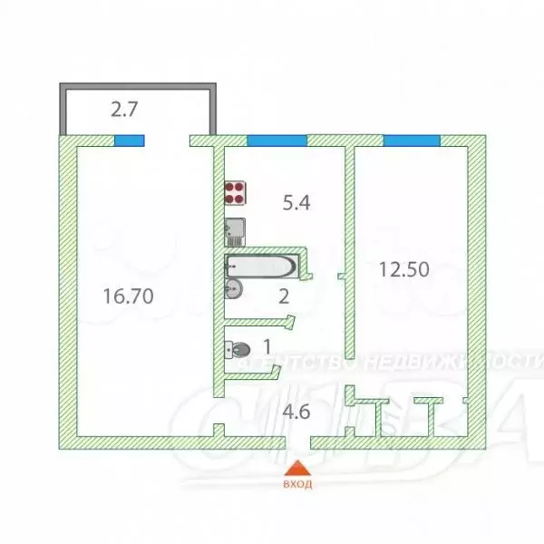 2-к. квартира, 45 м, 2/5 эт. - Фото 0