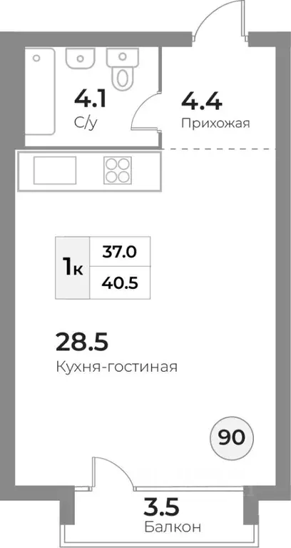 1-к кв. Калининградская область, Зеленоградск  (40.5 м) - Фото 0