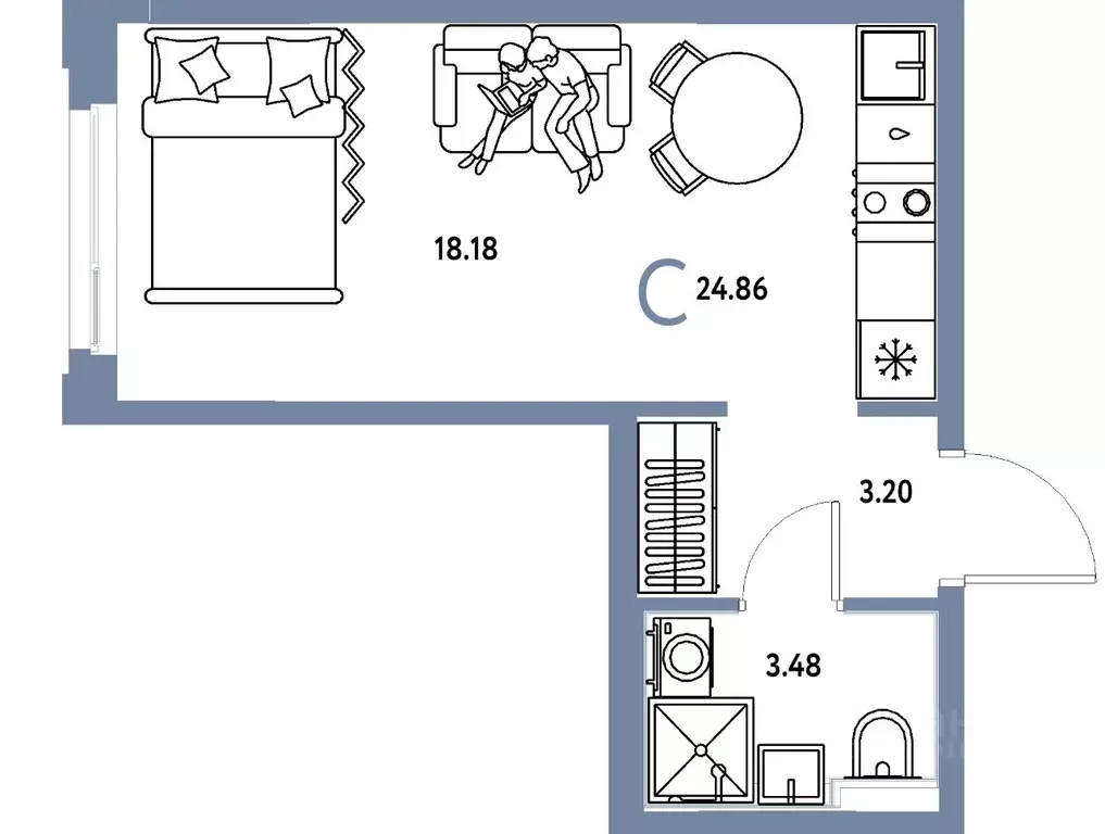 Студия Тюменская область, Тюмень ул. 50 лет Октября, 61к1 (24.86 м) - Фото 1