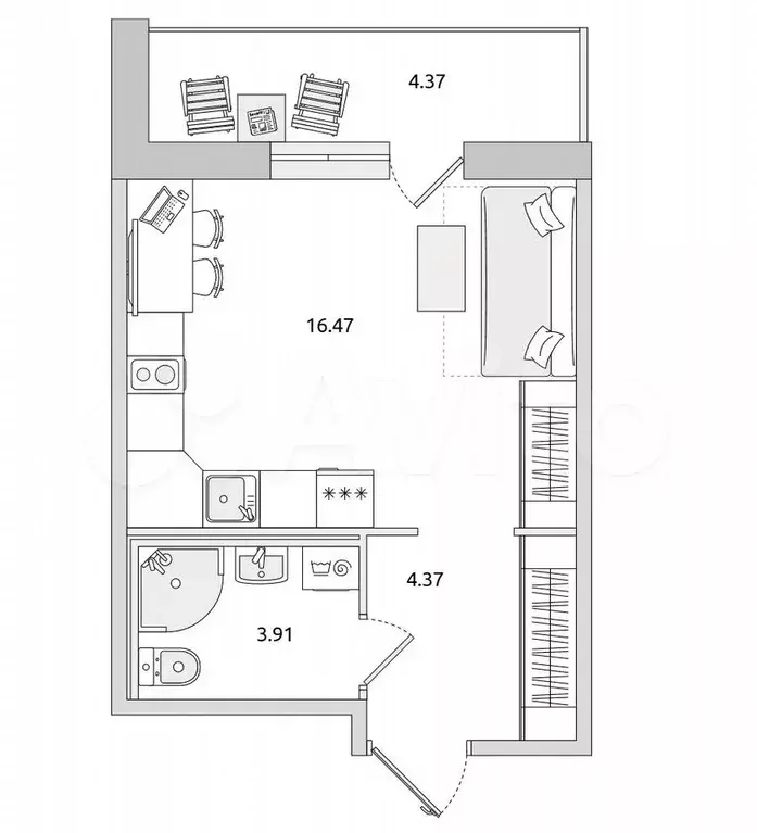 Квартира-студия, 24,2 м, 5/15 эт. - Фото 0