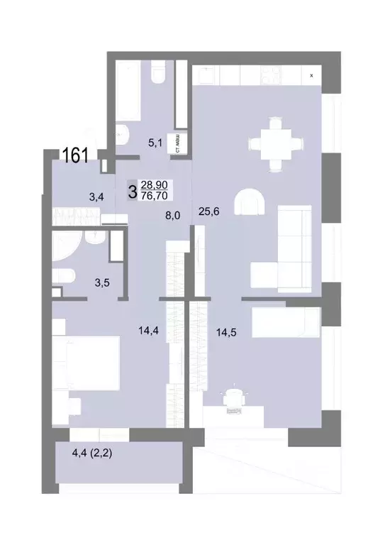 3-к кв. Свердловская область, Екатеринбург ул. Посадская, 26 (76.7 м) - Фото 1