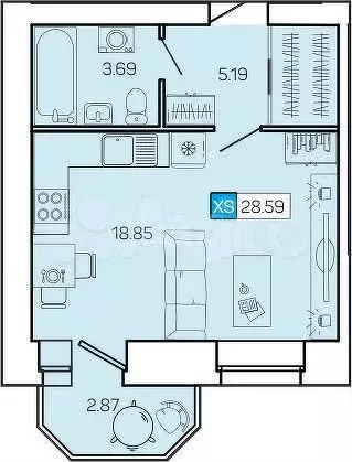 Квартира-студия, 28,6 м, 7/9 эт. - Фото 0