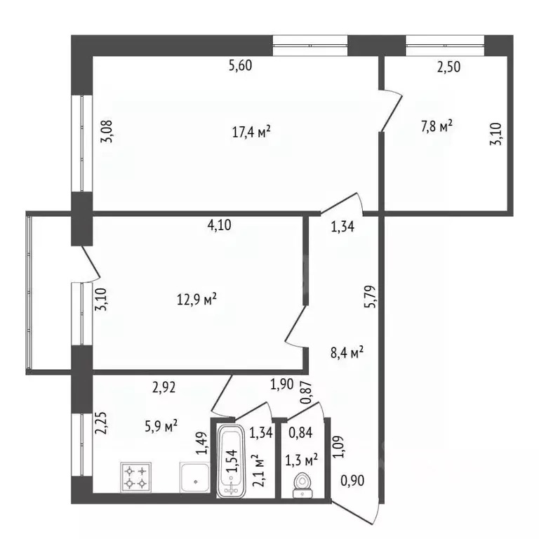 3-к кв. Башкортостан, Уфа ул. Гафури, 52 (56.0 м) - Фото 1