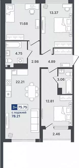 3-к кв. Тюменская область, Тюмень ул. Алексея Сергиенко, 1 (75.75 м) - Фото 1