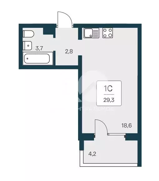 Квартира-студия: Кудряшовский, Береговая улица, 1 (25 м) - Фото 1