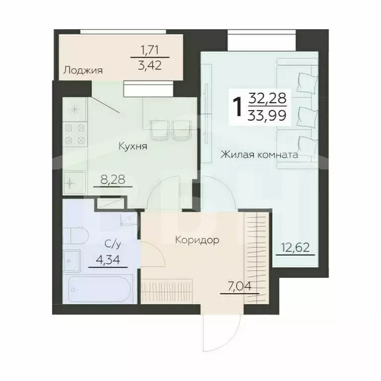 1-комнатная квартира: Воронеж, Ленинградская улица, 29Б (33.99 м) - Фото 0
